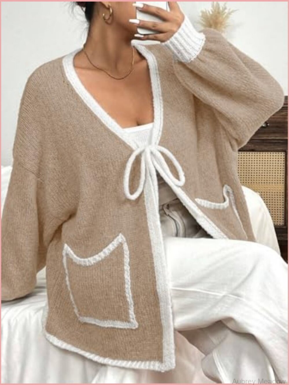 Plus Size Knit Cardigan with Pockets Open Front Long Sleeve - Picture 4 of 6